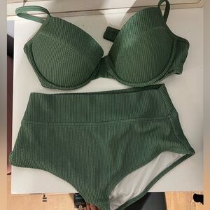 Green Textured Bikini Set by Pink